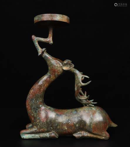 A Bronze Deer Lampstand