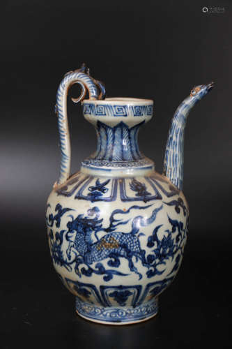 A Chinese Blue And White Beast Pattern Porcelain Pot