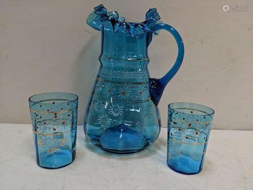 Antique Victorian pitcher and 2 glasses