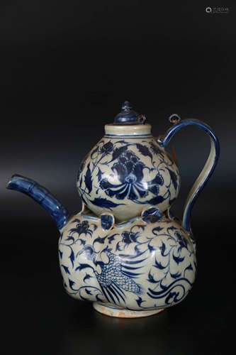 A Blue And White Phoenix Pattern Porcelain Gourd Pot