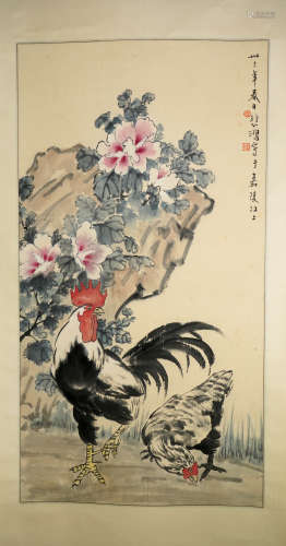 A Chinese Flower And Cock Paniting Mark Xu Beihong