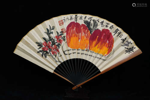 A Chinese Calligraphy Paper Fan Mark Qi Baishi