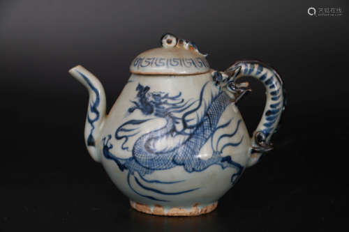 A Blue White  Cloud Dragon Pattern Porcelain Tea Pot