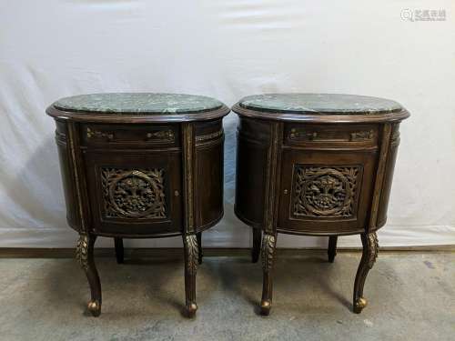pair antique French night stands with marble tops