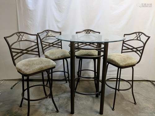 metal patio bar height table & 4 swivel bar stools