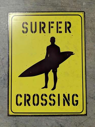 Surfer Crossing metal sign