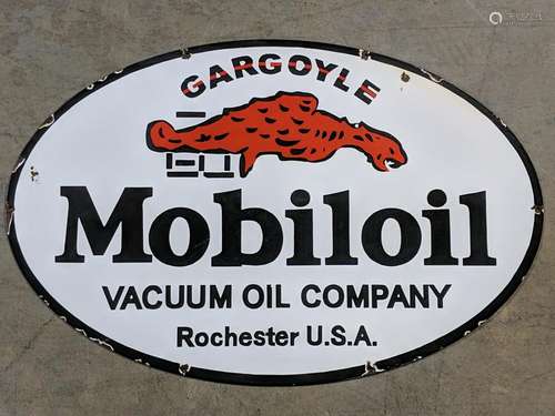 Porcelain MobilOil Gargoyle oval double sided sign