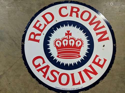 30" Red Crown Gasoline porcelain double sided sign