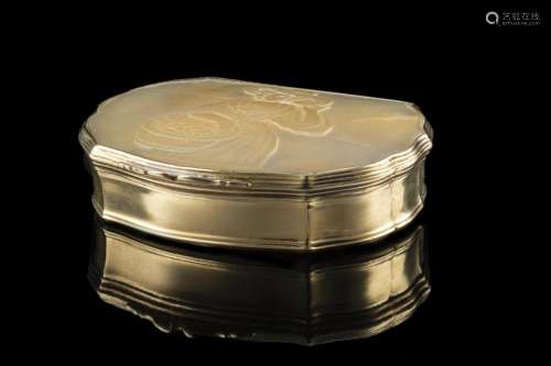 A gilded silver box with partially sculpted mother-of-pearl ...