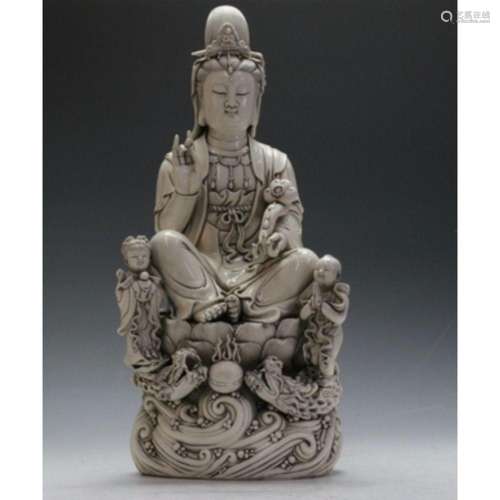 Large De Hua Guan Yin with two children