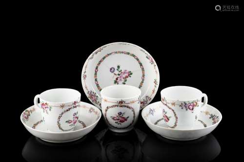 Manufacture of 18th century. Three porcelain cups with sauce...