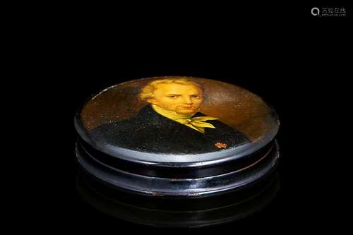 A 19th-century lacquered wooden snuffbox with decorated cove...