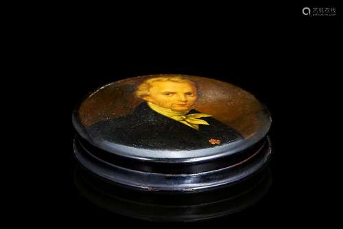 A 19th-century lacquered wooden snuffbox with decorated cove...