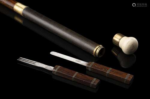 A 19th-century picnic beechwood walking stick with ivory and...