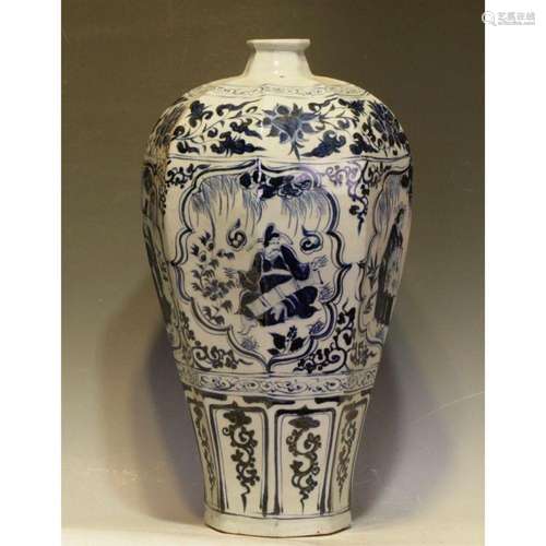 A large blue and white vase