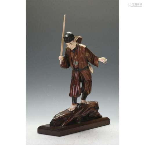 Japanese Boxwood and Ivory Fisherman