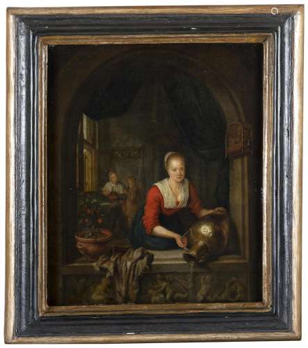 After Gerard Dou, 19th century Maid at the window Oil on pan...