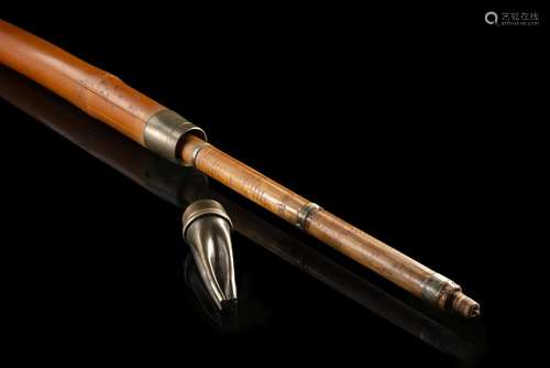 A 20th-century oriental fishing rod engraved bamboo walking ...