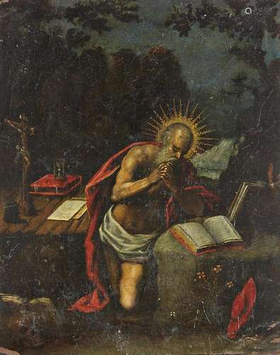 North European school, 17th century Saint Jerome at prayer O...