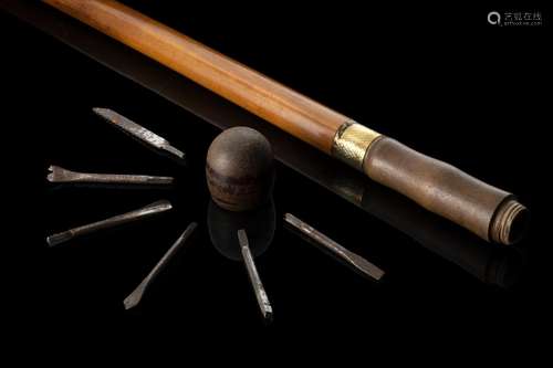 A 19th-century malacca walking stick enclosing a carpenter k...