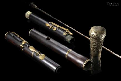 A malacca walking stick with a clarinet and a rattle in the ...