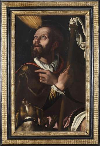 17th century school Saint Rocco Oil on canvas, 79x48 cm. Fra...