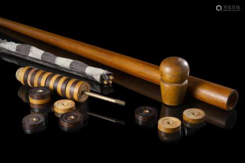 A malacca draughts game walking stick with a detachable knob...