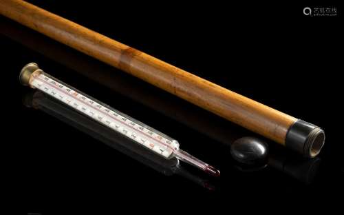 A bamboo walking stick with a knob hiding a thermometer. Tor...