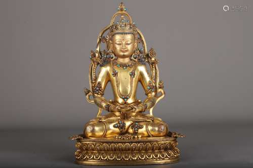 舊藏銅鎏金綠度母藏傳佛像