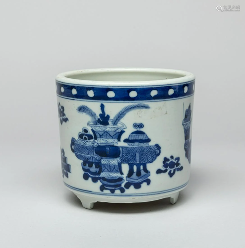 Large Chinese Blue & White Porcelain Censer