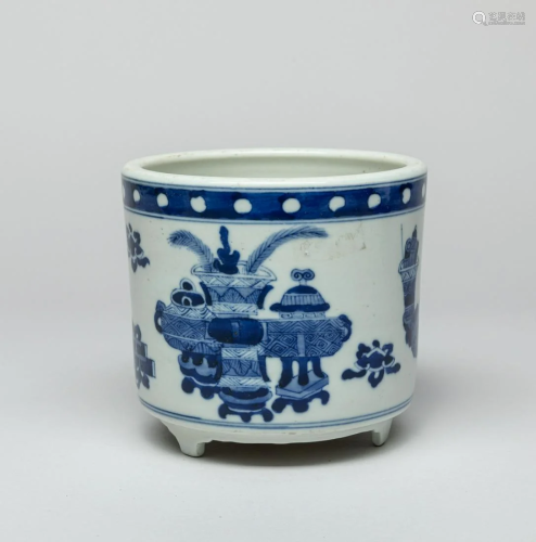 Large Chinese Blue & White Porcelain Censer