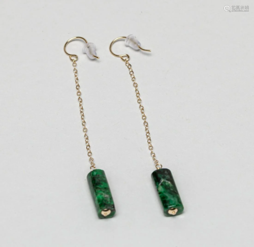 Chinese 14k Y/G Jade Jadeite Stone Earrings