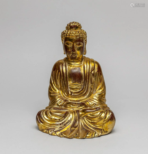 Important Chinese Gilt Wood Buddha, Ming Type