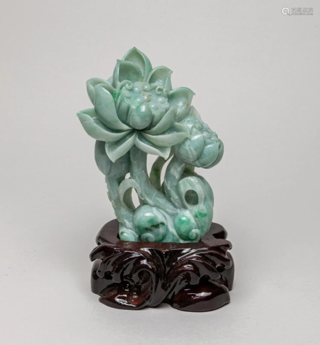 Large Chinese Export Jade Jadeite Carving of Lotus