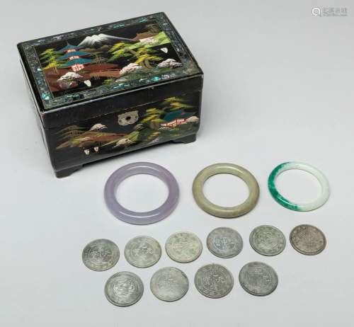 Korean Inlaid MOP Box w/ Coins & Bangles