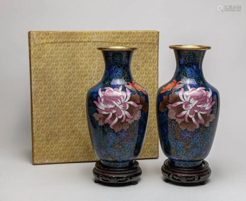 Pair Chinese Export Cloisonne Vase