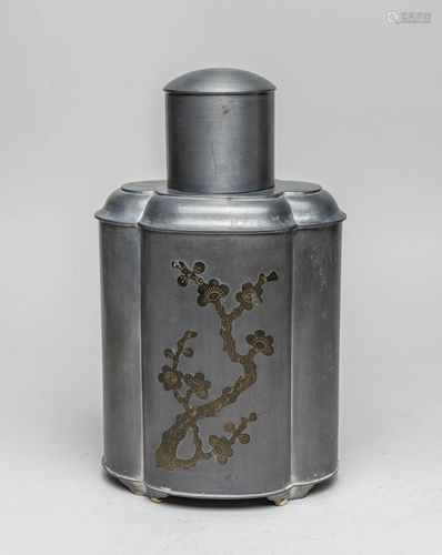 Massive Chinese Carved Pewter Tea Jar