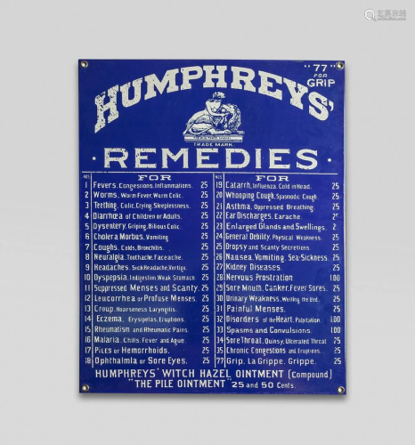 Vintage Humphreys Pemedies Metal Sign
