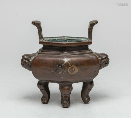 Antique Japanese Meiji Bronze Cabinet Censer