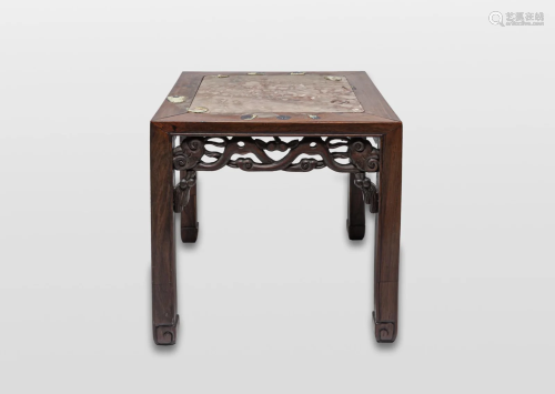 Antique Chinese Wood Short Table w/ Marble