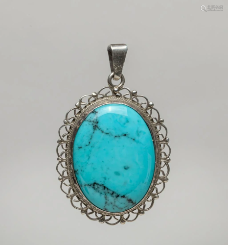 Lg Designer Silver & Turquoise Like Stone Pendant