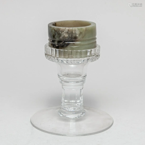 Designer Chinese Jade & Crystal Glass Candlestick