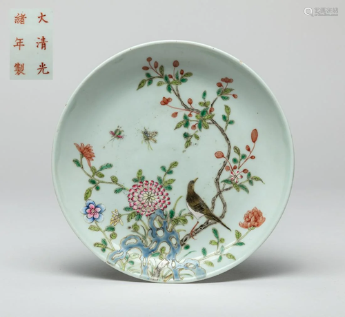 Old Chinese Porcelain Flower & Bird Plate