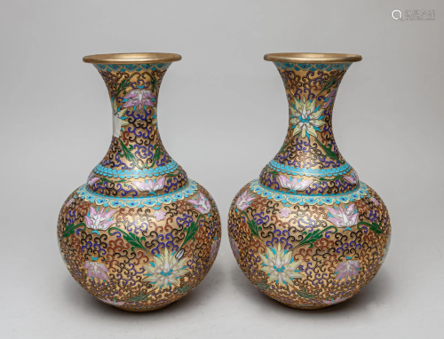 Pair Large Chinese Export Cloisonne Vase