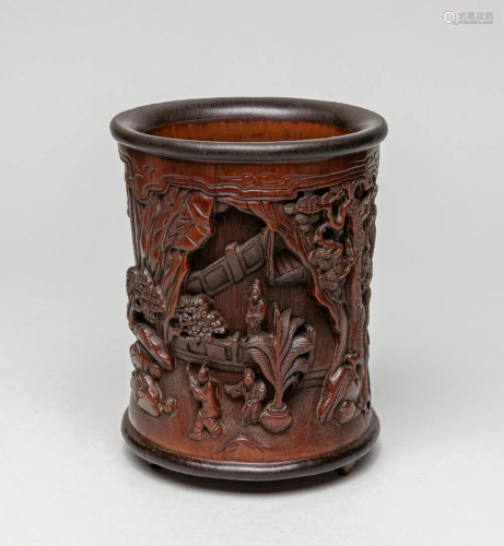 Chinese Old Carved Bamboo Brush Pot