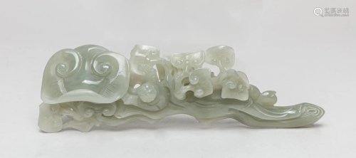 Large Chinese Carved Jade Ruyi Sculpture