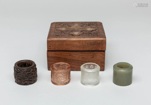 Estate Chinese Jade, Glass & Wood Thumb Rings