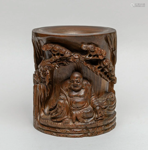 Large Chinese Wood Carved Brush Pot