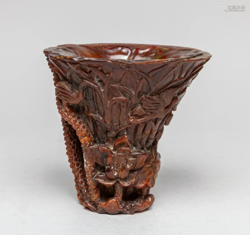 Large Chinese Horn Carving Cup