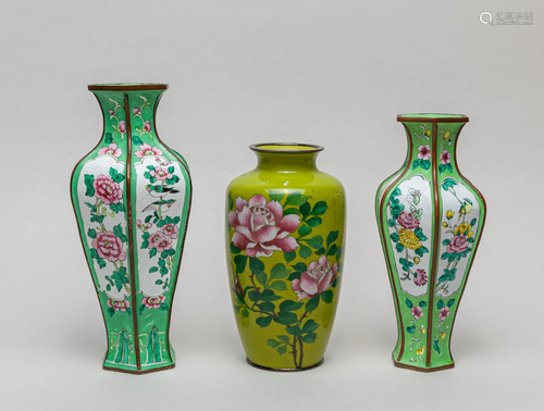 Estate Chinese Enameled Brass Vases